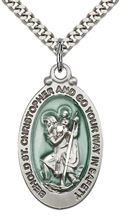 STERLING SILVER ST CHRISTOPHER PENDANT WITH CHAIN - 1 1/8" x 5/8"