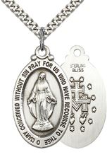 STERLING SILVER MIRACULOUS PENDANT WITH CHAIN - 1 1/8" x 5/8"