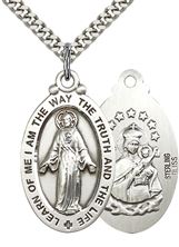 STERLING SILVER SCAPULAR PENDANT WITH CHAIN - 1 1/4" x 5/8"