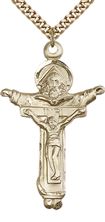 14KT GOLD FILLED TRINITY CRUCIFIX PENDANT WITH CHAIN - 1 3/4" x 1"