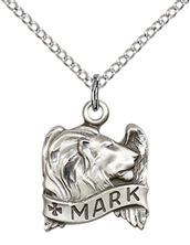 STERLING SILVER ST MARK THE EVANGELIST PENDANT WITH CHAIN - 5/8" x 1/2"