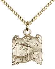 14KT GOLD FILLED ST JOHN PENDANT WITH CHAIN - 5/8" x 1/2"