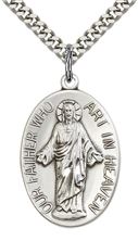 STERLING SILVER OUR FATHER PENDANT WITH CHAIN - 1 1/8" x 3/4"