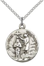 STERLING SILVER ST JOHN THE BAPTIST PENDANT WITH CHAIN - 3/4" x 5/8"