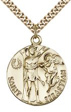 14KT GOLD FILLED ST SEBASTIAN PENDANT WITH CHAIN - 1" x 7/8"