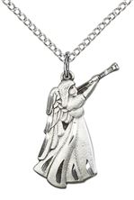 STERLING SILVER GUARDIAN ANGEL PENDANT WITH CHAIN - 7/8" x 1/2"