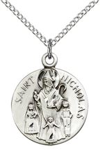 STERLING SILVER ST NICHOLAS PENDANT WITH CHAIN - 3/4" x 5/8"