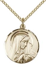 14KT GOLD FILLED SORROWFUL MOTHER PENDANT WITH CHAIN - 3/4" x 5/8"