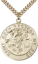 14KT GOLD FILLED ST ROCH PENDANT WITH CHAIN - 1 1/8" x 1"