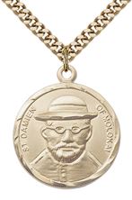 14KT GOLD FILLED ST DAMIEN OF MOLOKAI PENDANT WITH CHAIN - 7/8" x 3/4"