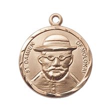 14KT GOLD ST DAMIEN OF MOLOKAI MEDAL - 7/8" x 3/4"