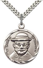 STERLING SILVER ST DAMIEN OF MOLOKAI PENDANT WITH CHAIN - 7/8" x 3/4"