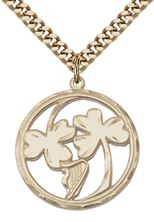 14KT GOLD FILLED IRISH SHAMROCK HARP PENDANT WITH CHAIN