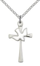 STERLING SILVER CROSS HOLY SPIRIT PENDANT WITH CHAIN - 7/8" x 1/2"
