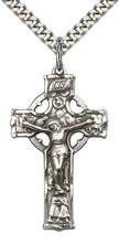 STERLING SILVER CELTIC CRUCIFIX PENDANT WITH CHAIN - 1 3/8" x 3/4"