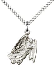 STERLING SILVER GUARDIAN ANGEL PENDANT WITH CHAIN - 5/8" x 1/2"