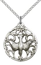 STERLING SILVER HOLY SPIRIT PENDANT WITH CHAIN - 3/4" x 3/4"