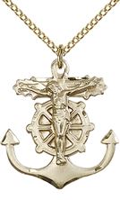 14KT GOLD FILLED ANCHOR CRUCIFIX PENDANT WITH CHAIN - 1" x 7/8"