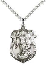 STERLING SILVER ST MICHAEL THE ARCHANGEL SHIELD PENDANT WITH CHAIN - 3/4" x 1/2"