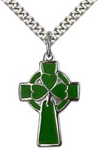 STERLING SILVER CELTIC CROSS PENDANT WITH CHAIN - 1" x 5/8"