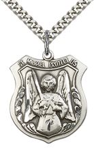 STERLING SILVER ST MICHAEL THE ARCHANGEL PENDANT WITH CHAIN - 1" x 7/8"