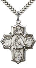 STERLING SILVER OUR LADY OF MOUNT CARMEL 4-WAY PENDANT WITH CHAIN - 1 1/4" x 1"