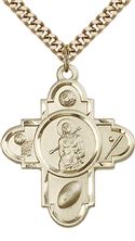 14KT GOLD FILLED SPORTS 5-WAY ST SEBASTIAN PENDANT WITH CHAIN - 1 1/4" x 1"