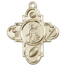 14KT GOLD SPORTS 5-WAY ST SEBASTIAN MEDAL - 1 1/4" x 1"