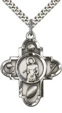 STERLING SILVER SPORTS 5-WAY ST SEBASTIAN PENDANT WITH CHAIN - 1 1/4" x 1"
