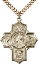 14KT GOLD FILLED SACRED HEART 5-WAY PENDANT WITH CHAIN