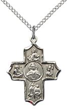 STERLING SILVER SACRED HEART 5-WAY PENDANT WITH CHAIN - 7/8" x 3/4"