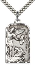 STERLING SILVER ST MICHAEL THE ARCHANGEL PENDANT WITH CHAIN - 1 1/8" x 5/8"