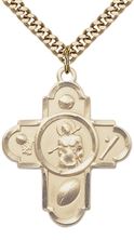 14KT GOLD FILLED 5-WAY ST SEBASTIAN PENDANT WITH CHAIN - 1 1/8" x 1"