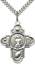 STERLING SILVER 5-WAY ST SEBASTIAN PENDANT WITH CHAIN - 1 1/8" x 1"