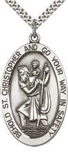 STERLING SILVER ST CHRISTOPHER PENDANT WITH CHAIN - 1 5/8" x 1"