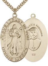 14KT GOLD FILLED DIVINE MERCY PENDANT WITH CHAIN - 1 5/8" x 1"
