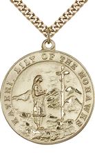 14KT GOLD FILLED ST KATERI PENDANT WITH CHAIN - 1 1/4" x 1 1/8"