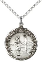 STERLING SILVER ST KATERI PENDANT WITH CHAIN - 3/4" x 5/8"