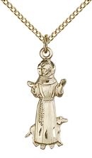 14KT GOLD FILLED ST FRANCIS PENDANT WITH CHAIN - 1" x 3/8"