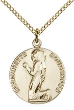 14KT GOLD FILLED ST BERNADETTE PENDANT WITH CHAIN - 3/4" x 5/8"