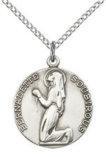 STERLING SILVER ST BERNADETTE PENDANT WITH CHAIN - 3/4" x 5/8"