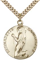 14KT GOLD FILLED ST BERNADETTE PENDANT WITH CHAIN - 1" x 7/8"