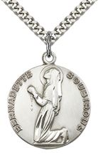 STERLING SILVER ST BERNADETTE PENDANT WITH CHAIN - 1" x 7/8"