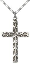 STERLING SILVER CROSS PENDANT WITH CHAIN - 1 1/4" x 3/4"