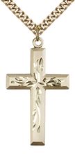 14KT GOLD FILLED CROSS PENDANT WITH CHAIN - 1 3/8" x 3/4"