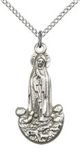 STERLING SILVER OUR LADY OF FATIMA PENDANT WITH CHAIN - 1" x 1/2"