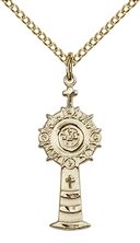 14KT GOLD FILLED MONSTRANCE PENDANT WITH CHAIN - 1" x 3/8"