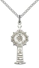 STERLING SILVER MONSTRANCE PENDANT WITH CHAIN - 1" x 3/8"