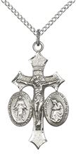 STERLING SILVER JESUS, MARY, OUR LADY OF LA SALETTE PENDANT WITH CHAIN - 1 1/8" x 5/8"
