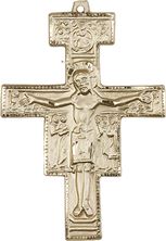 14KT GOLD SAN DAMIANO CRUCIFIX MEDAL - 2" x 1 3/8"